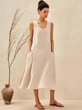 100% Linen Swing Beach Tank Dress GIANA - Natural Melange / XXXL