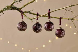 nkuku Patta Baubles Set Of 4 | Christmas Decorations | Burgundy