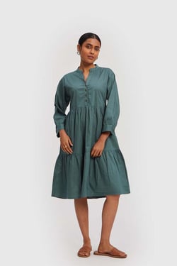 Ruched Green Midi Dress - Poplin Green / S