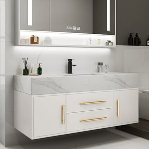 39.4" Floating Bathroom Vanity Wall Mounted Cultured Marble White Bathroom Cabinet with Single Sink for Bathroom