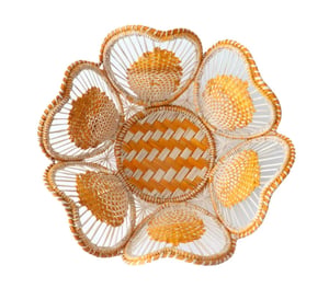 10" Floral Handwoven Iraca Bread Basket - Accented Borders / Orange