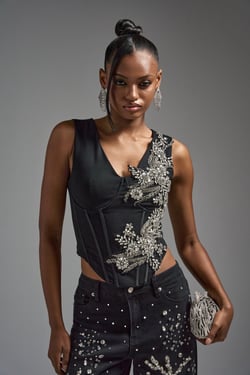 AKIRA Lots Of Love To Give Rhinestone Blouse | Black | Size XL