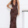 Lime Light Mesh Halter Maxi Dress Brown
