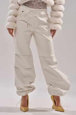 AKIRA Get With It Faux Leather Trouser Pants | White | Size 1X