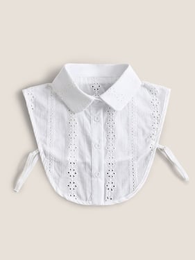 Cotton-Linen Textured Openwork Decorative Collar - Collared White / One Size