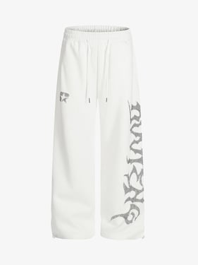 High Street Rhinestone Hip-hop Wide-leg Sweatpants - White / XL