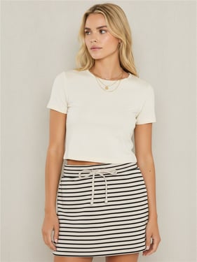 Daisy Street Stripe Mini Skort - Ecru / Black - XS