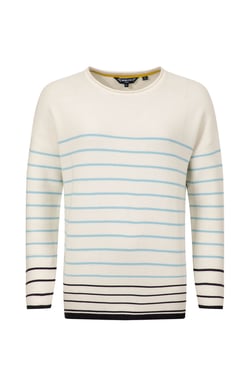Weird Fish Sutton Striped Knitted Crew Jumper Light Cream Size 18