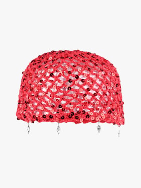 Vintage Sequin Mesh Beaded Fringe Cap - Red / ONE SIZE