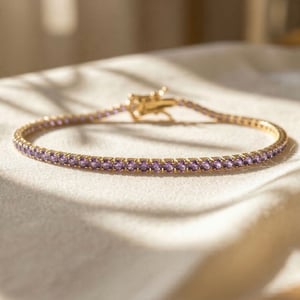 Gold Plated Amethyst February Birthstone Gemstone Tennis Bracelet