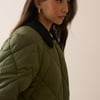 Khaki Contrast Collar Quilted Coat