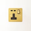 Lucian single socket with USB type C with black inserts in top brass