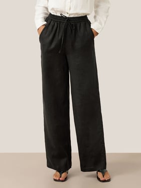 100% Linen Classic Pants LYON - Charcoal Black / XXL