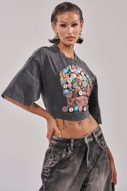 AKIRA Pinned Down Mineral Washed T-Shirt | Grey | Size 1X