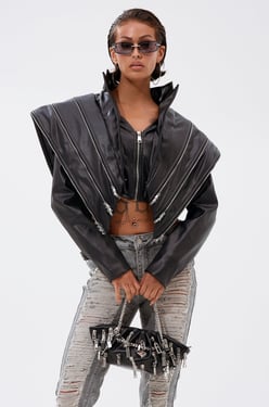 AKIRA Cosmo Zipper Moto Jacket | Black | Size XL