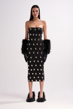 AKIRA Time After Time Midi Dress With Metal Detailing | Black | Size 2X
