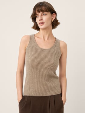 100% Mongolian Cashmere Versatile Crew Neck Tank Top VIVIANA - Cocoa Brown / L