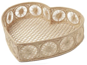 Heart-Shaped Handwoven Iraca Decorative Tray - Natural Palm with Color Accents / Dark Green