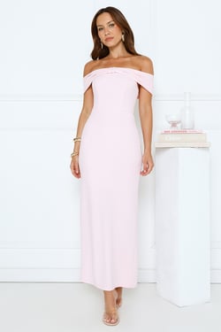 Fleur Reverie Off Shoulder Maxi Dress Pink