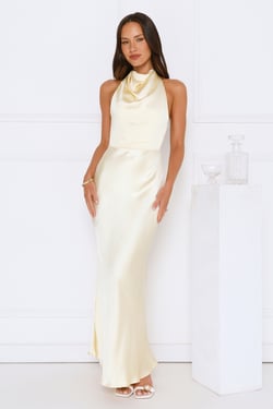 Draped In Diamonds Satin Halter Maxi Dress Yellow