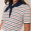 Blue Striped Tie Neck T-Shirt