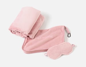 QE Home Travel Mate Blanket & Sleep Mask Set in Blush, Pink