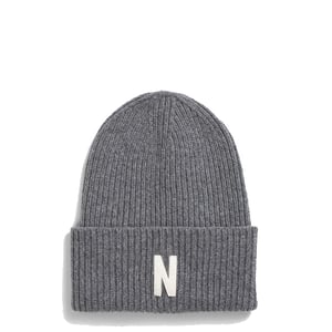 Norse Projects Merino Lambswool Rib N Logo Beanie Grey Melange