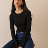 Black Crochet Trim Ribbed Top