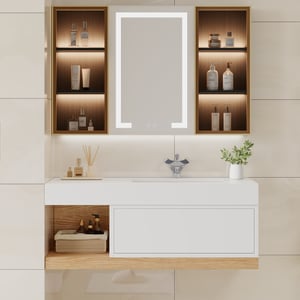 39.4" Floating Bathroom Vanity Set Wall-Mounted with Single Sink in White & Natural Modern