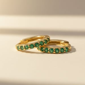 Emerald May Birthstone Small Huggie Hoop Earrings