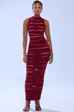 AKIRA Cut It Out Sleeveless Knit Maxi Dress | Burgundy | Size XL