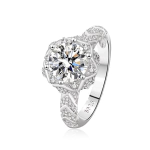 Jeulia Round Flower Engagement Ring Pave Sterling Silver