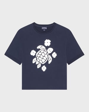 Vilebrequin - Girls Cropped T-shirt Shinny Turtle - Tee Shirt - Galathe - Blue - Size 14