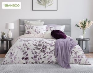 QE Home Casano Duvet Cover, Bamboo Cotton, Botanical, White, King