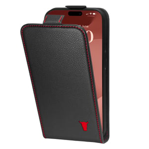 iPhone 15 Pro Leather Flip Case (MagSafe Charging) - Black with Red Detail