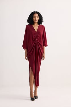 Front Twist Kaftan Dress in Burgundy - Burgundy / L