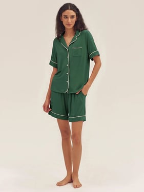 Short Sleeve Bamboo Pajama Set ODESSA - Evergreen / Sets / XXL