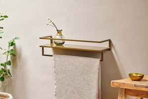 nkuku Mahi Wall Shelf With Towel Rail | Bathroom | One Size | Brass