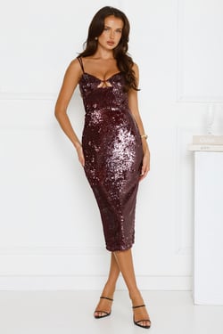 Dazzling Luxe Sequin Midi Dress Merlot