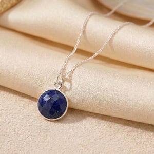 Sterling Silver Blue Sapphire Round Charm September Birthstone Necklace