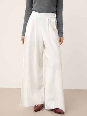 Merino Wool Elastic Waist Relaxed Straight-Leg Pants YVETTE - Optic White / L