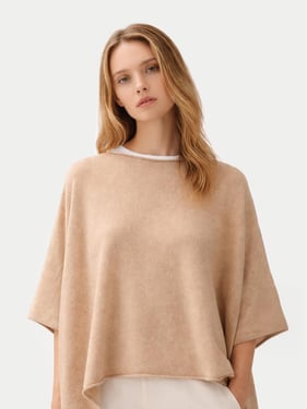 Organic Color Timeless Boat Neck Cashmere Poncho - One Size / Beige / WK1016-02