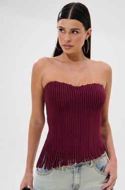 AKIRA Accordion Corset Top | Burgundy | Size XL