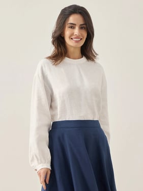 100% Linen Mock Neck Long-Sleeve Top DEANNA - Optic White / XXL