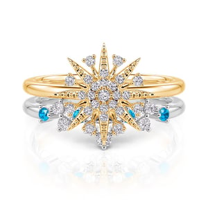 Jeulia Luna Astra Two Tone Starburst Puzzle Ring Set Sterling Silver