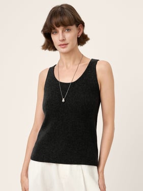 100% Mongolian Cashmere Versatile Crew Neck Tank Top VIVIANA - Charcoal Black / L