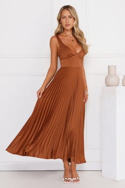 Evening Reverie Pleated Maxi Dress Brown