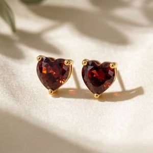 Garnet Heart January Birthstone Stud Earrings