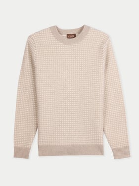Men's Organic Color Cashmere Waffle Knit Sweater - 2XL / warm grey / MK0305-1000/H-1