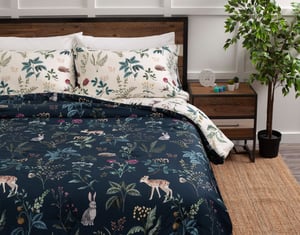 QE Home Kids' Bamboo Cotton Comforter Set in Bambi, Scenic, Blue, Queen